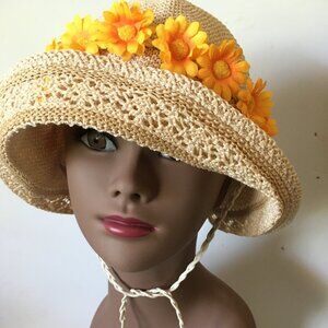 Handmade crocket linen summer hat